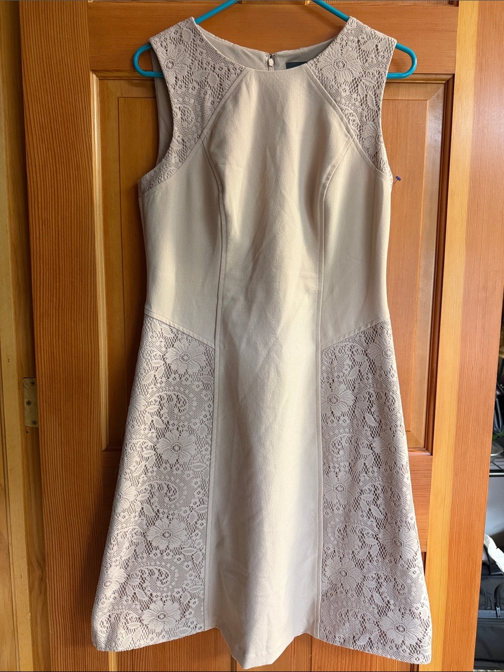 Adrianna Papell Pale Beige Lace-Panel Midi Dress